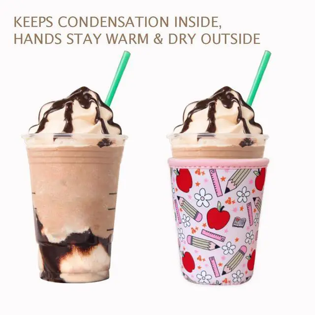 Alt view image 6 of 7 - Reusable Insulated Neoprene Iced Coffee Cup Sleeve, Durable Drink Sleeve for Cold Beverages, Beverage Holder for Iced Coffee, Teacher Treasure