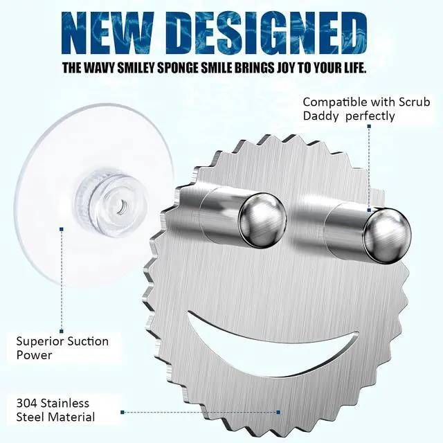 Alt view image 2 of 7 - Stainless Steel Scrubber Smiley Face Dish Sponge Holder, Silver Sink Caddy Organizer Storage with Suction Cup for Kitchen, Rv Apartment Kitchen Accessories Decor