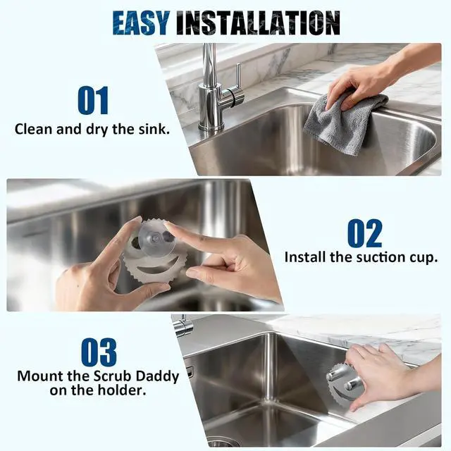 Alt view image 3 of 7 - Stainless Steel Scrubber Smiley Face Dish Sponge Holder, Silver Sink Caddy Organizer Storage with Suction Cup for Kitchen, Rv Apartment Kitchen Accessories Decor