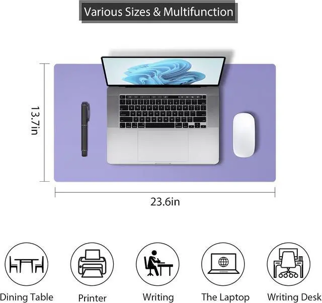 Alt view image 2 of 7 - Leather Desk Pad Protector, Mouse Pad, Non-Slip Computer Mat for Desk, PU Leather Office Desk Mat for Home & Office, Waterproof Laptop Desk Blotter for Keyboard and Mouse, Taro Purple (13.7''X23.6'')
