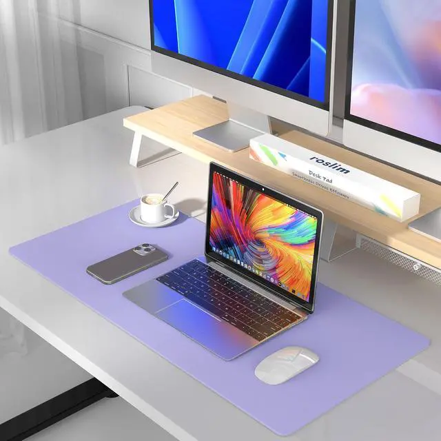 Alt view image 5 of 7 - Leather Desk Pad Protector, Mouse Pad, Non-Slip Computer Mat for Desk, PU Leather Office Desk Mat for Home & Office, Waterproof Laptop Desk Blotter for Keyboard and Mouse, Taro Purple (13.7''X23.6'')