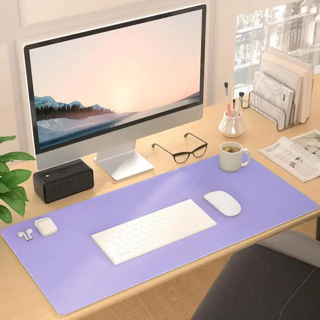 Alt view image 6 of 7 - Leather Desk Pad Protector, Mouse Pad, Non-Slip Computer Mat for Desk, PU Leather Office Desk Mat for Home & Office, Waterproof Laptop Desk Blotter for Keyboard and Mouse, Taro Purple (13.7''X23.6'')