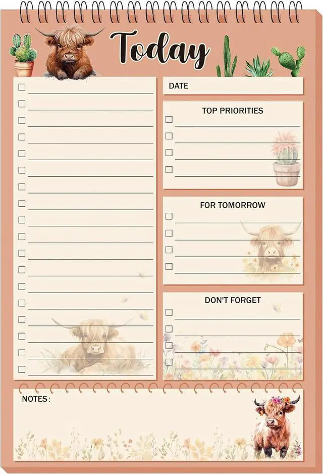 Main image of Highland Cow Gifts To Do List Notepad, Daily Planner, 50 Sheets