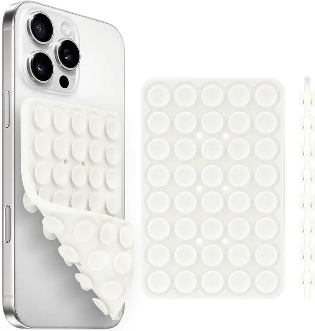 Main image of Silicone Suction Cup Phone Case Mount Double Sided, Phone Accessories Hands-Free Strong Grip Holder for Selfies and Videos, Silicon Phone Stand for iPhone and Android White