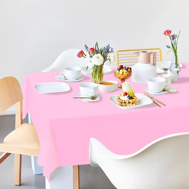Alt view image 3 of 7 - 2 Pack Light Pink Plastic Tablecloth Disposable Table Covers Pink Rectangle Tablecloths for Birthday Baby Shower Wedding Gender Reveal Party Rectangular Table Cloth Disposable