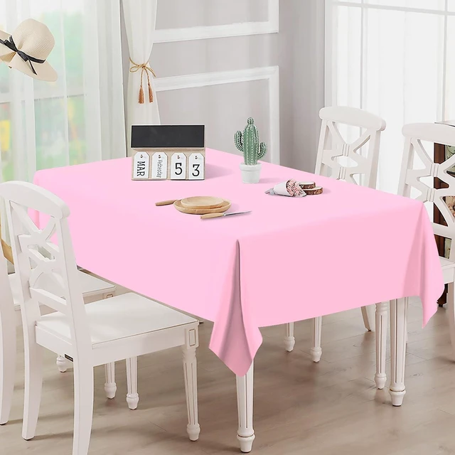 Alt view image 4 of 7 - 2 Pack Light Pink Plastic Tablecloth Disposable Table Covers Pink Rectangle Tablecloths for Birthday Baby Shower Wedding Gender Reveal Party Rectangular Table Cloth Disposable