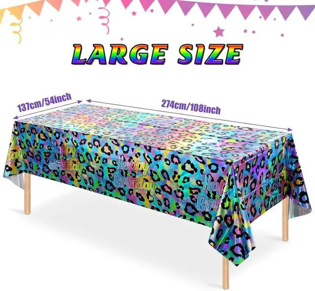 Alt view image 2 of 7 - 3 Pack Iridescent Cheetah Print Birthday Plastic Tablecloth 54X108 Inch