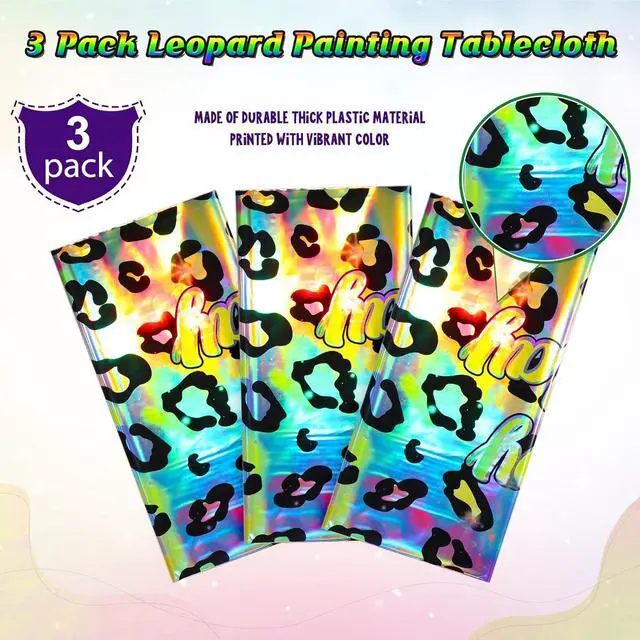 Alt view image 4 of 7 - 3 Pack Iridescent Cheetah Print Birthday Plastic Tablecloth 54X108 Inch