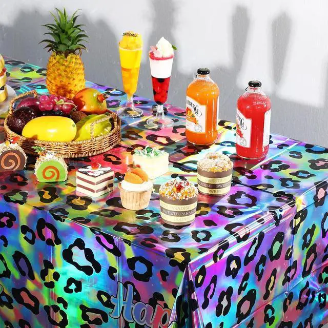 Alt view image 5 of 7 - 3 Pack Iridescent Cheetah Print Birthday Plastic Tablecloth 54X108 Inch