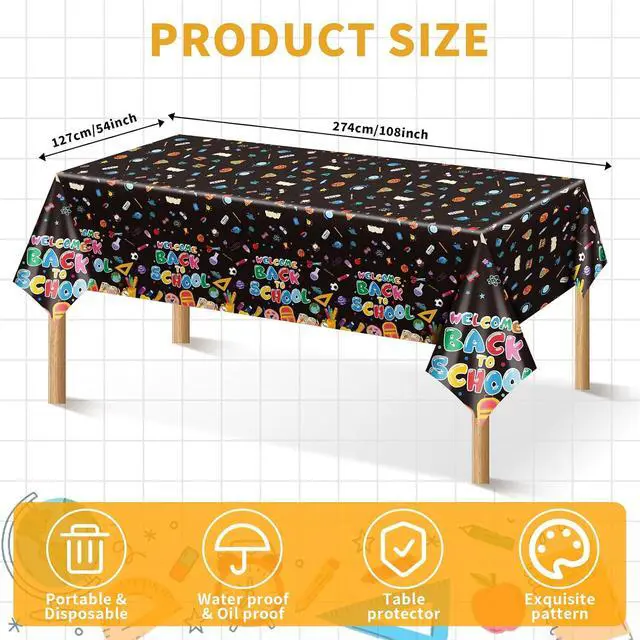 Alt view image 2 of 7 - 3 PCS Back to School Tablecloth 108x54 inches, Waterproof Welcome Back to School Table Cover for First Day of School Decorations in Classroom or Outdoor for Kindergarten and Primary School Students