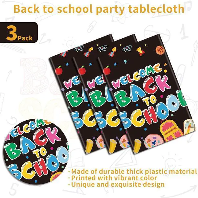 Alt view image 4 of 7 - 3 PCS Back to School Tablecloth 108x54 inches, Waterproof Welcome Back to School Table Cover for First Day of School Decorations in Classroom or Outdoor for Kindergarten and Primary School Students