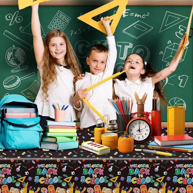 Alt view image 5 of 7 - 3 PCS Back to School Tablecloth 108x54 inches, Waterproof Welcome Back to School Table Cover for First Day of School Decorations in Classroom or Outdoor for Kindergarten and Primary School Students