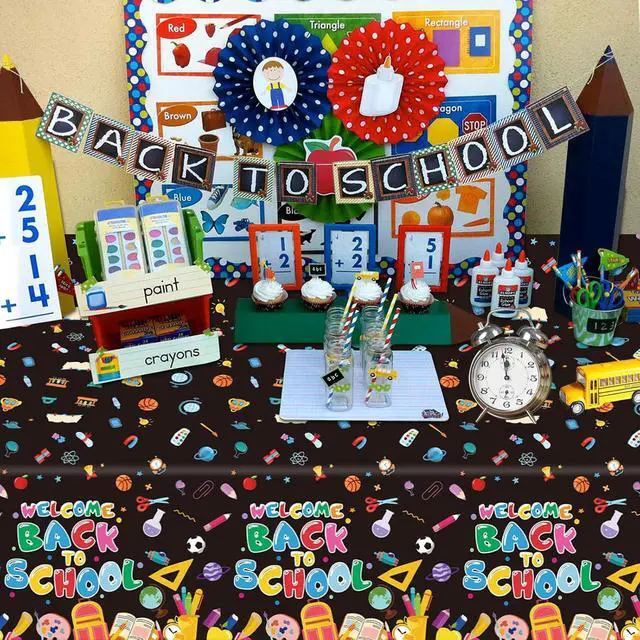 Alt view image 6 of 7 - 3 PCS Back to School Tablecloth 108x54 inches, Waterproof Welcome Back to School Table Cover for First Day of School Decorations in Classroom or Outdoor for Kindergarten and Primary School Students