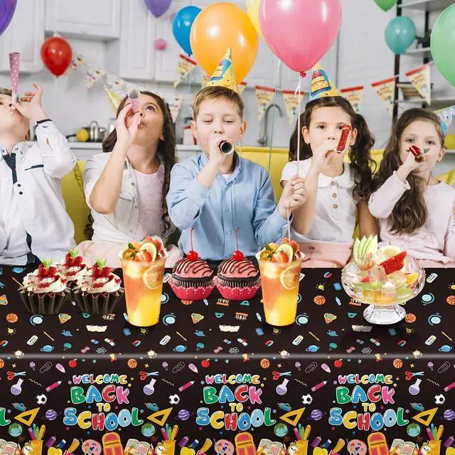 Alt view image 7 of 7 - 3 PCS Back to School Tablecloth 108x54 inches, Waterproof Welcome Back to School Table Cover for First Day of School Decorations in Classroom or Outdoor for Kindergarten and Primary School Students