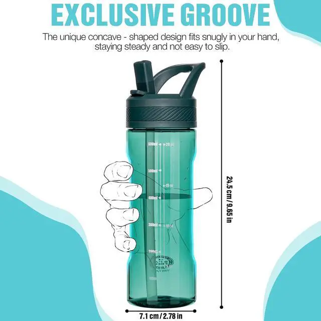 Alt view image 3 of 7 - 20oz Kids Water Bottle with Straw, BPA-Free Tritan Water Bottle for School, Leakproof Clear Water Bottle with One Click Open, Measurement Scale, Cup Holder Friendly for Boys Girls,Lagoon