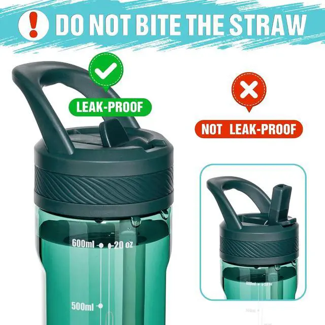 Alt view image 4 of 7 - 20oz Kids Water Bottle with Straw, BPA-Free Tritan Water Bottle for School, Leakproof Clear Water Bottle with One Click Open, Measurement Scale, Cup Holder Friendly for Boys Girls,Lagoon