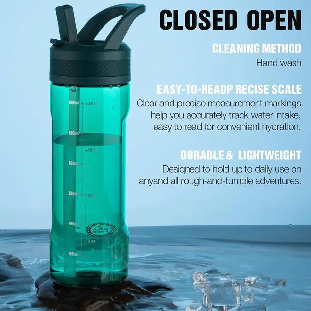 Alt view image 5 of 7 - 20oz Kids Water Bottle with Straw, BPA-Free Tritan Water Bottle for School, Leakproof Clear Water Bottle with One Click Open, Measurement Scale, Cup Holder Friendly for Boys Girls,Lagoon
