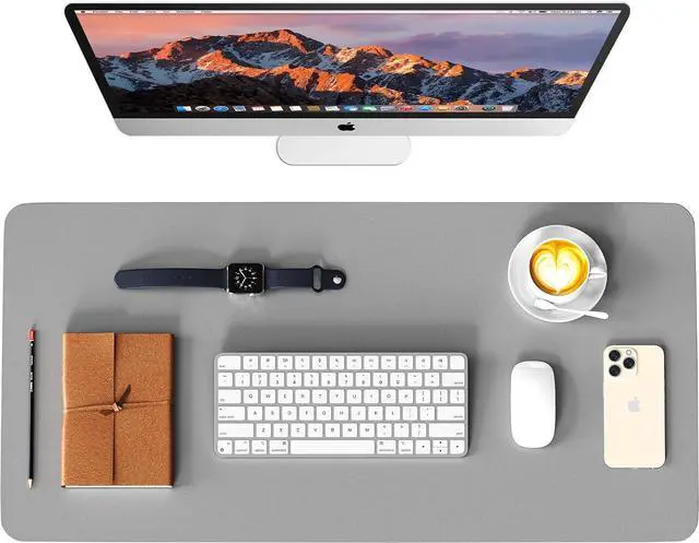 Main image of Leather Desk Pad Protector, Waterproof Mouse Pad, PU Desk Mat, Office Desk Cover, Desk Writing Mat for Office/Home/Work/Cubicle (Gray/Silver) 23.6x13.7 in