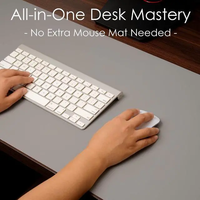 Alt view image 3 of 7 - Leather Desk Pad Protector, Waterproof Mouse Pad, PU Desk Mat, Office Desk Cover, Desk Writing Mat for Office/Home/Work/Cubicle (Gray/Silver) 23.6x13.7 in