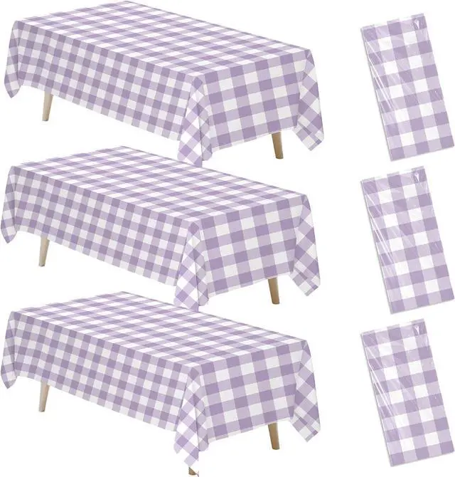 Main image of Light Purple Gingham Party Tablecloth Decorations, 3 Pcs 55 x 86in