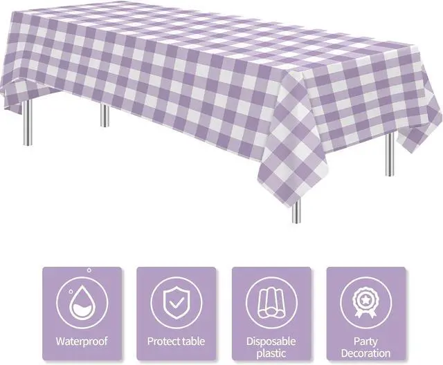 Alt view image 2 of 7 - Light Purple Gingham Party Tablecloth Decorations, 3 Pcs 55 x 86in