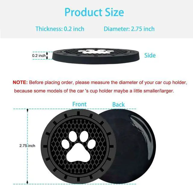 Alt view image 5 of 6 - Car Cup Holder Coasters-Car Interior Accessories 2.75 inch Silicone Anti Slip Cute Dog Paw Car Coaster -Universal (Pack of 2)