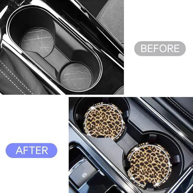 Alt view image 4 of 5 - Car Cup Holder Coaster, 2PCS Silicone Car Cup Holder Insert Leopard Print, 2.75" Universal Non-Slip Cup Holders, Interior Car Accessories for Women and Man (Leopard)