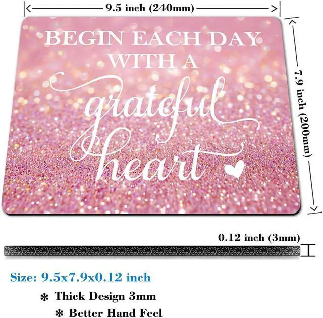 Alt view image 3 of 6 - Begin Each Day with A Grateful Heart Quote Mouse Pad, Pink Glitter Desk Mat