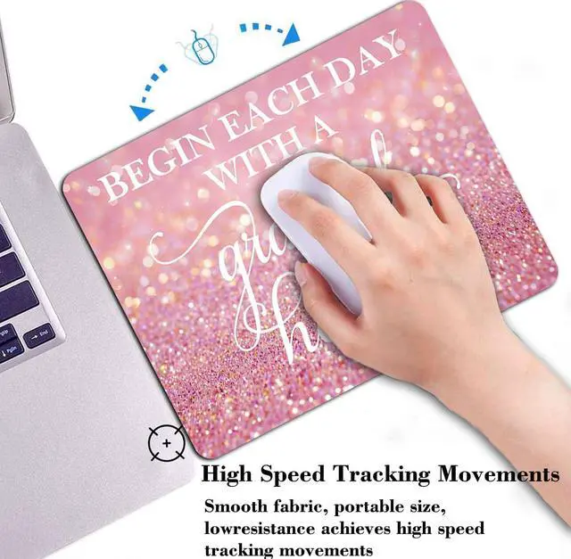 Alt view image 5 of 6 - Begin Each Day with A Grateful Heart Quote Mouse Pad, Pink Glitter Desk Mat