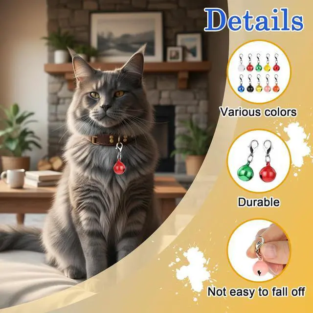 Alt view image 3 of 7 - 10PCS Extra Loud Cat & Dog Bells, Small Pet Collar Bell Made of Sturdy Metal, Bells for Dog Training to Go Outside, Pet Tracker, Color Pets Bell Gifts Doggy Cat Collar Charms (10 Color)