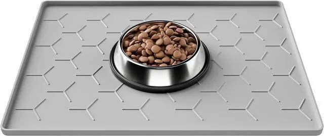 Main image of Silicone Dog Cat Food Bowl Mat, Waterproof Raised Edge, 16'' x 12'' | Food-Grade Bpa-Free Pet Food Mat, Waterproof & Non-Slip, Raised Edges Contains Spills & Drips, Fits Pet Bowls and Fountains