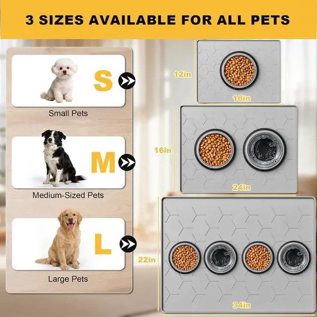Alt view image 5 of 7 - Silicone Dog Cat Food Bowl Mat, Waterproof Raised Edge, 16'' x 12'' | Food-Grade Bpa-Free Pet Food Mat, Waterproof & Non-Slip, Raised Edges Contains Spills & Drips, Fits Pet Bowls and Fountains