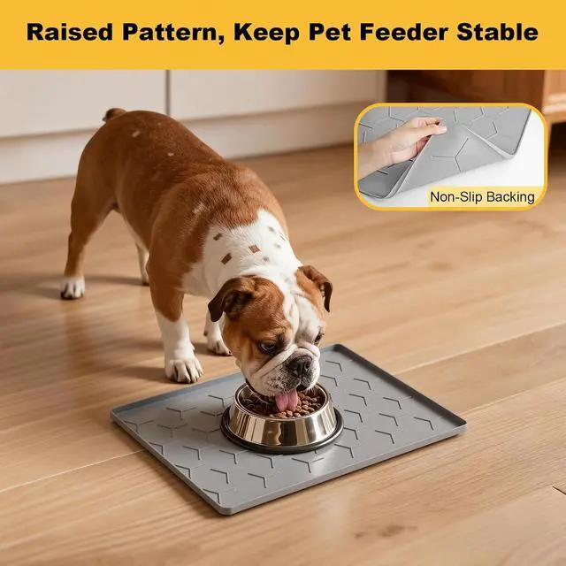Alt view image 6 of 7 - Silicone Dog Cat Food Bowl Mat, Waterproof Raised Edge, 16'' x 12'' | Food-Grade Bpa-Free Pet Food Mat, Waterproof & Non-Slip, Raised Edges Contains Spills & Drips, Fits Pet Bowls and Fountains