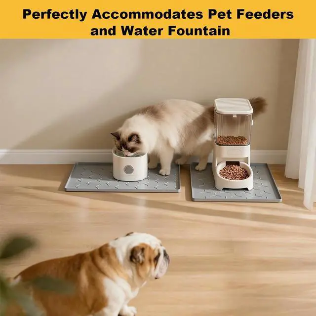 Alt view image 7 of 7 - Silicone Dog Cat Food Bowl Mat, Waterproof Raised Edge, 16'' x 12'' | Food-Grade Bpa-Free Pet Food Mat, Waterproof & Non-Slip, Raised Edges Contains Spills & Drips, Fits Pet Bowls and Fountains