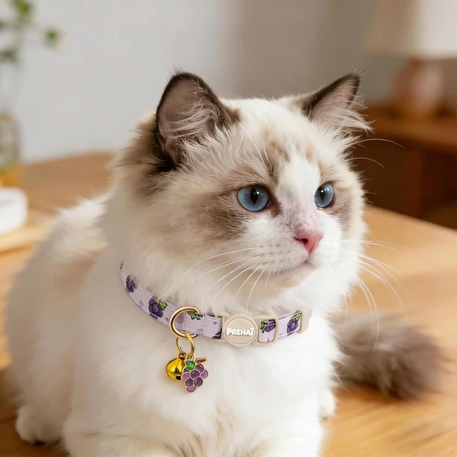 Alt view image 4 of 6 - Cat Collar Breakaway with Bells 2 Pack Yellow Orange Purple Grapes Pattern Summer Spring Cats Collars for Girl Boy Cats Kittens