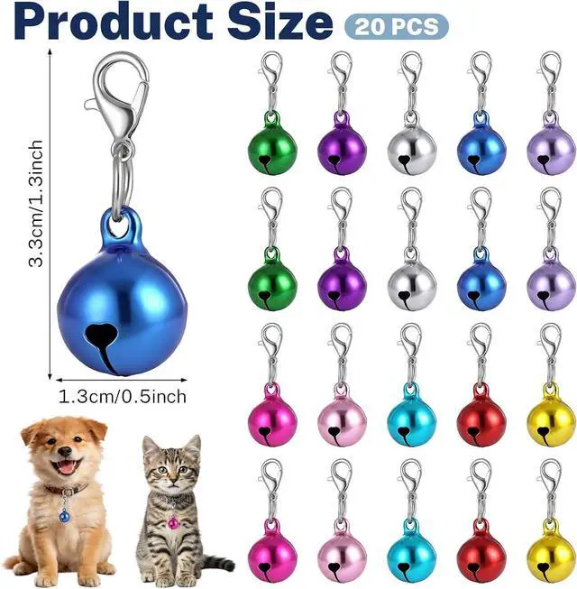 Alt view image 2 of 7 - 20Pcs Pet Collar Bells for Dog Cat, 10 Colors Small Dog Puppy Pet Bells for Collars with Keychain Pet Pendant Accessories for Crafts, Pets Party Decorations