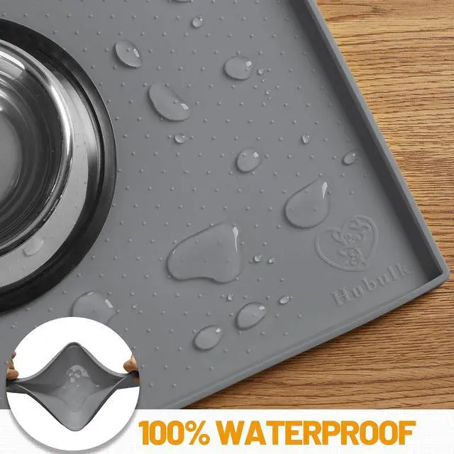 Alt view image 4 of 7 - Dog Feeding Mat,100% Waterproof BPA Free Silicone Pet Food and Water Bowl Placemat,Dishwasher, High Raised Edge to Prevent Spills,Nonslip Tray to Stop Messes on Floor (19"x12"x0.5", Grey)