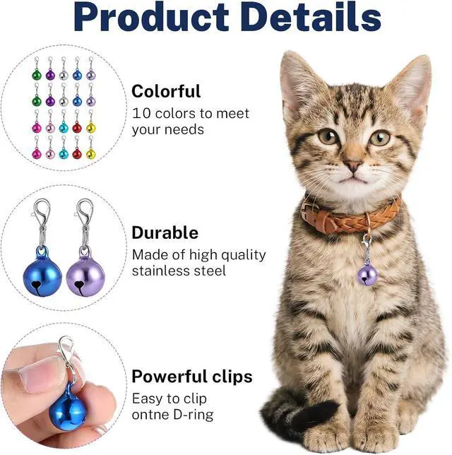 Alt view image 5 of 7 - 20Pcs Pet Collar Bells for Dog Cat, 10 Colors Small Dog Puppy Pet Bells for Collars with Keychain Pet Pendant Accessories for Crafts, Pets Party Decorations