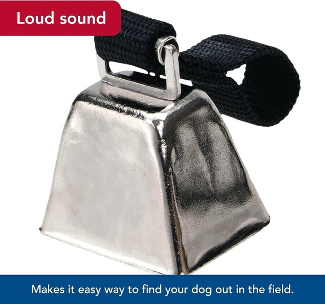 Alt view image 4 of 7 - Water & Woods Nickel Cow Bell for Dogs by Pet - Durable Noise Maker - Easy Attachment - Nickel-Plated Material with Nylon Handle - Black, Small