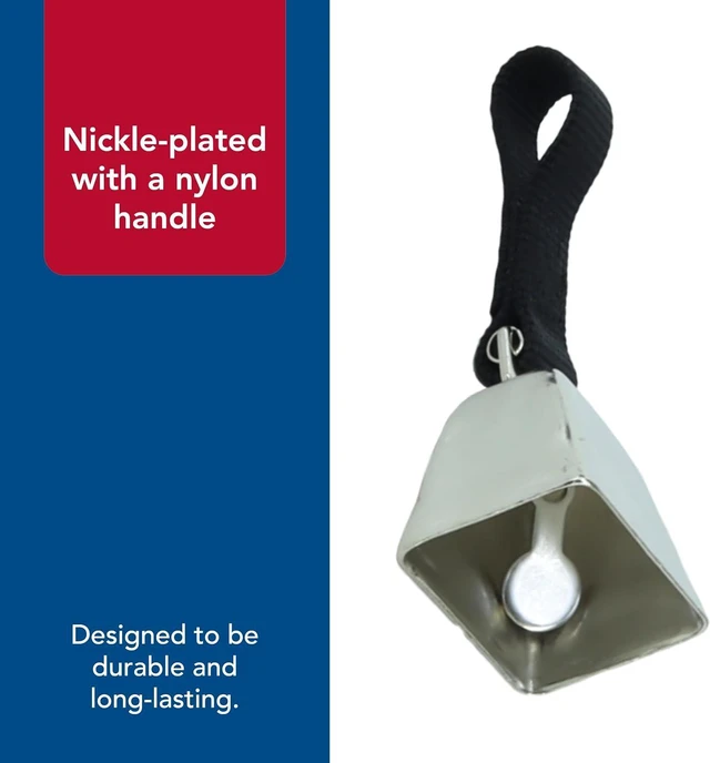 Alt view image 5 of 7 - Water & Woods Nickel Cow Bell for Dogs by Pet - Durable Noise Maker - Easy Attachment - Nickel-Plated Material with Nylon Handle - Black, Small