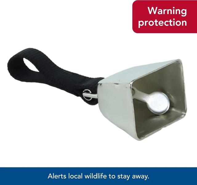 Alt view image 6 of 7 - Water & Woods Nickel Cow Bell for Dogs by Pet - Durable Noise Maker - Easy Attachment - Nickel-Plated Material with Nylon Handle - Black, Small