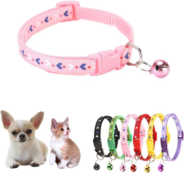 Main image of Pink Puppy Collar with Bells, Soft Nylon Cat Collars XXS Dog Collar Girl Buckle Heart Adjustable 19-32cm for XXSmall Xs Small Litter Tiny Pet Dogs Animal