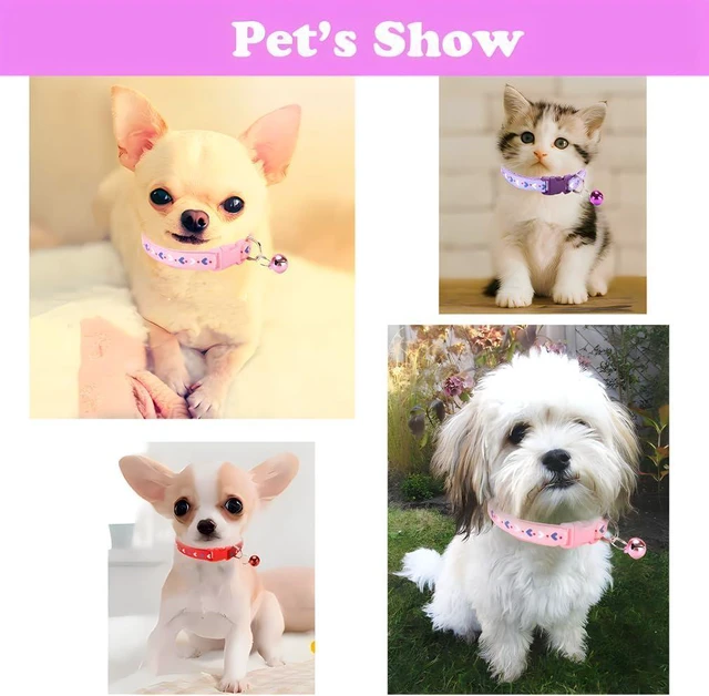 Alt view image 2 of 7 - Pink Puppy Collar with Bells, Soft Nylon Cat Collars XXS Dog Collar Girl Buckle Heart Adjustable 19-32cm for XXSmall Xs Small Litter Tiny Pet Dogs Animal