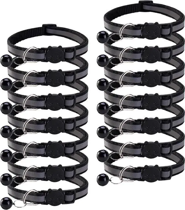 Main image of 14 Pack Breakaway Cat Collar with Bell, Reflective Kitten Collar for Girl Boy Cats, Safety Buckle Adjustable 7.5-12.5 Inch, 0.4 Inch Width Lightweight, Pet Gifts (Black)