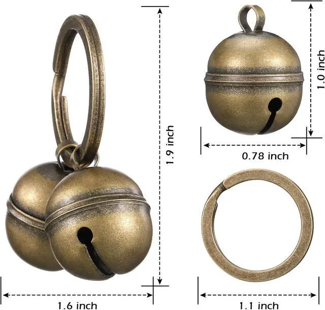 Alt view image 4 of 7 - Dog Bells for Pet Tracking, 4 Pcs Extra Loud Dog Cat Bells for Collar Brass Pet Accessories with Key Rings Pendant Accessories for Training