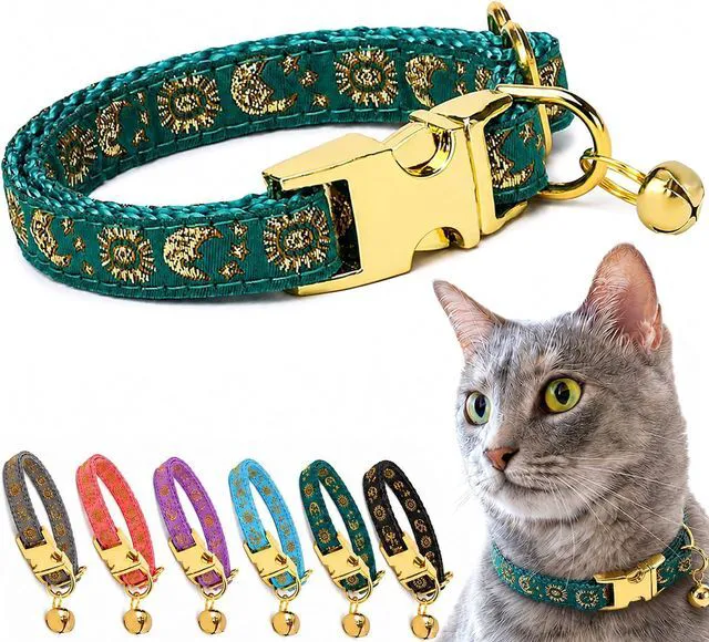 Main image of Cat Collar with Bell for Kittens & Cats, Moon & Stars Design | Adjustable Fit, Bell Helps Track Your Pet, Non-Breakaway Collar
