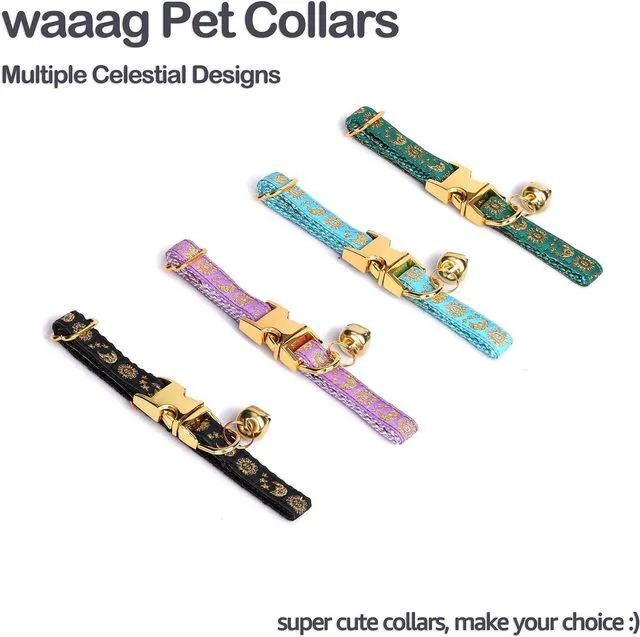 Alt view image 4 of 6 - Cat Collar with Bell for Kittens & Cats, Moon & Stars Design | Adjustable Fit, Bell Helps Track Your Pet, Non-Breakaway Collar