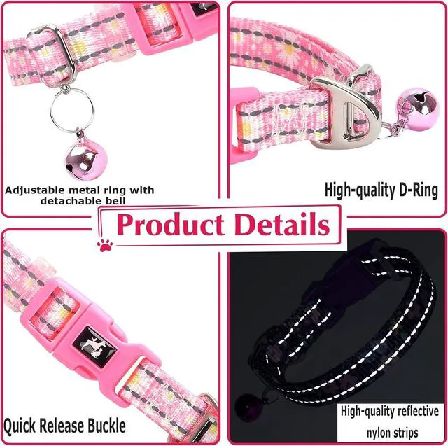 Alt view image 3 of 6 - Puppy Collar with Bell,Pink Reflective Dog Collar for Small Dogs(Daisy S) | dog collar with bell,Reflective, Reflective, Adjustable & Lightweight for XS & S Dogs,Comfortable & Safe for Everyday Use