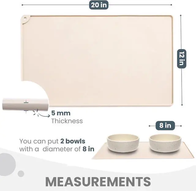 Alt view image 2 of 6 - Non-Slip Waterproof Pet Feeding Mat, 20x12 Inch - Silicone Dog & Cat Food Mat with Raised Edge to Stop Food Spills and Water Spills - Dishwasher Safe, Easy Clean