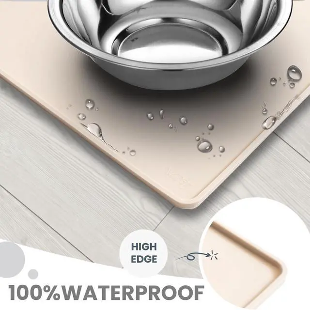 Alt view image 4 of 6 - Non-Slip Waterproof Pet Feeding Mat, 20x12 Inch - Silicone Dog & Cat Food Mat with Raised Edge to Stop Food Spills and Water Spills - Dishwasher Safe, Easy Clean